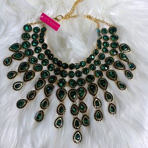 Christian Siriano statement big necklace gold with emerald colored stones